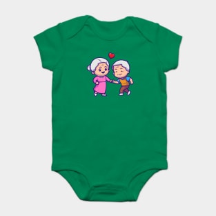 Cute Grandparents Couple Dancing Cartoon Baby Bodysuit